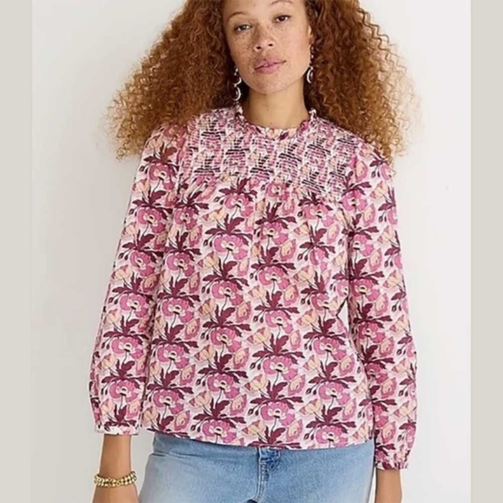J. Crew Smocked Button-Back Top‎ in Liberty® Butterfield Poppy Organic Cotton